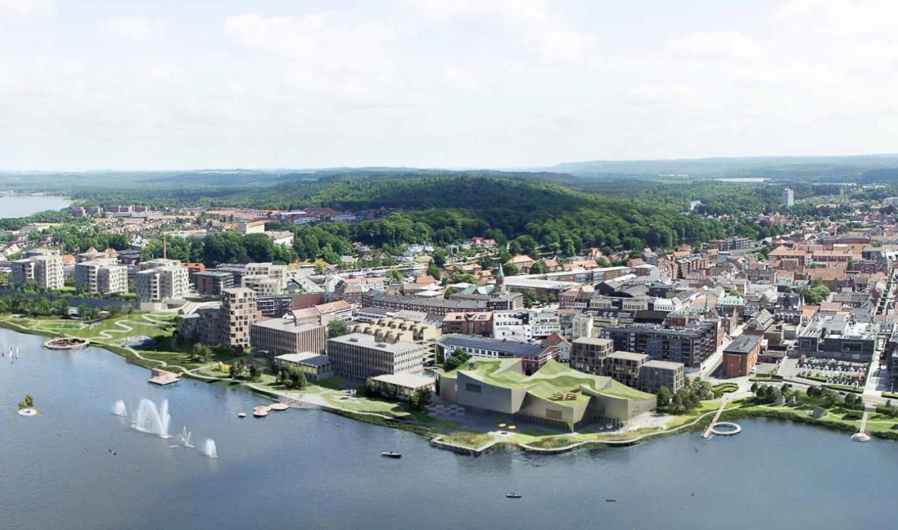 Illustration af planerne for den ny søfront i Silkeborg